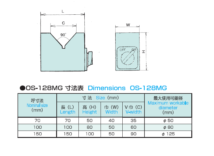 OSSマグネット付Vブロック OS-128の画像